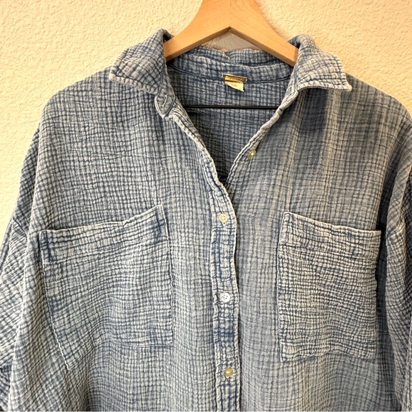 Magaschoni Organic Cotton Gauze Button-Up Shirt – Blue L - Picture 5 of 10